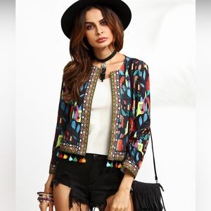 EUC tribal print multicolor tassel blazer